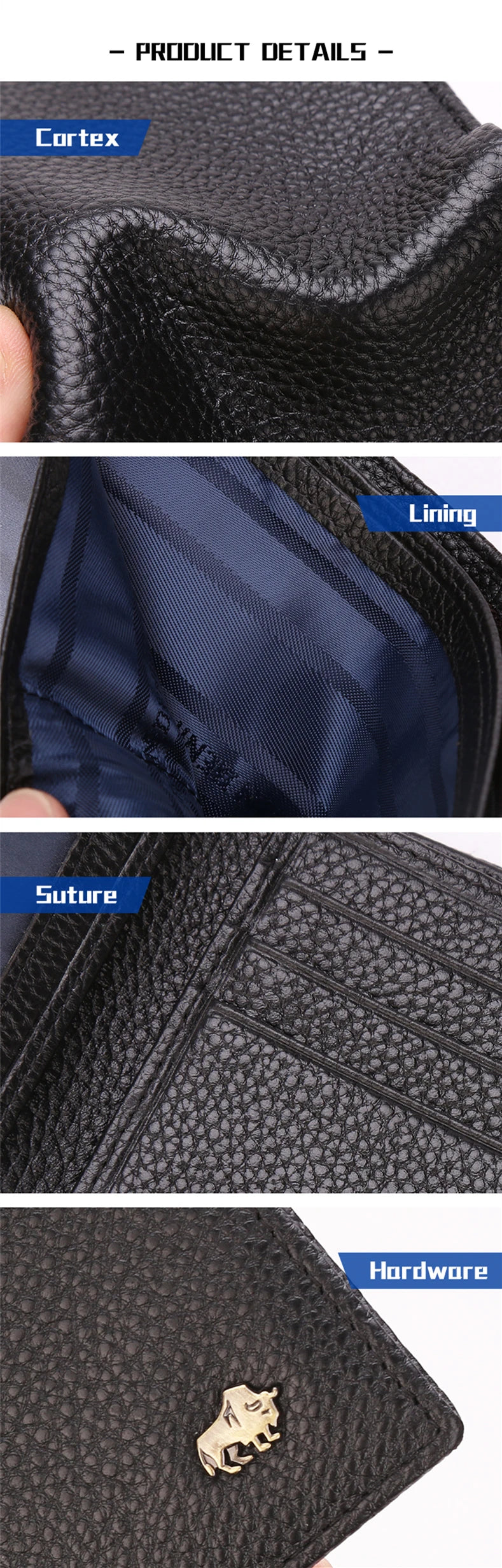 Bison denim homens carteiras de couro genuíno marca de luxo rfid bifold carteira zipper bolsa de moedas titular do cartão de visita carteira n4470