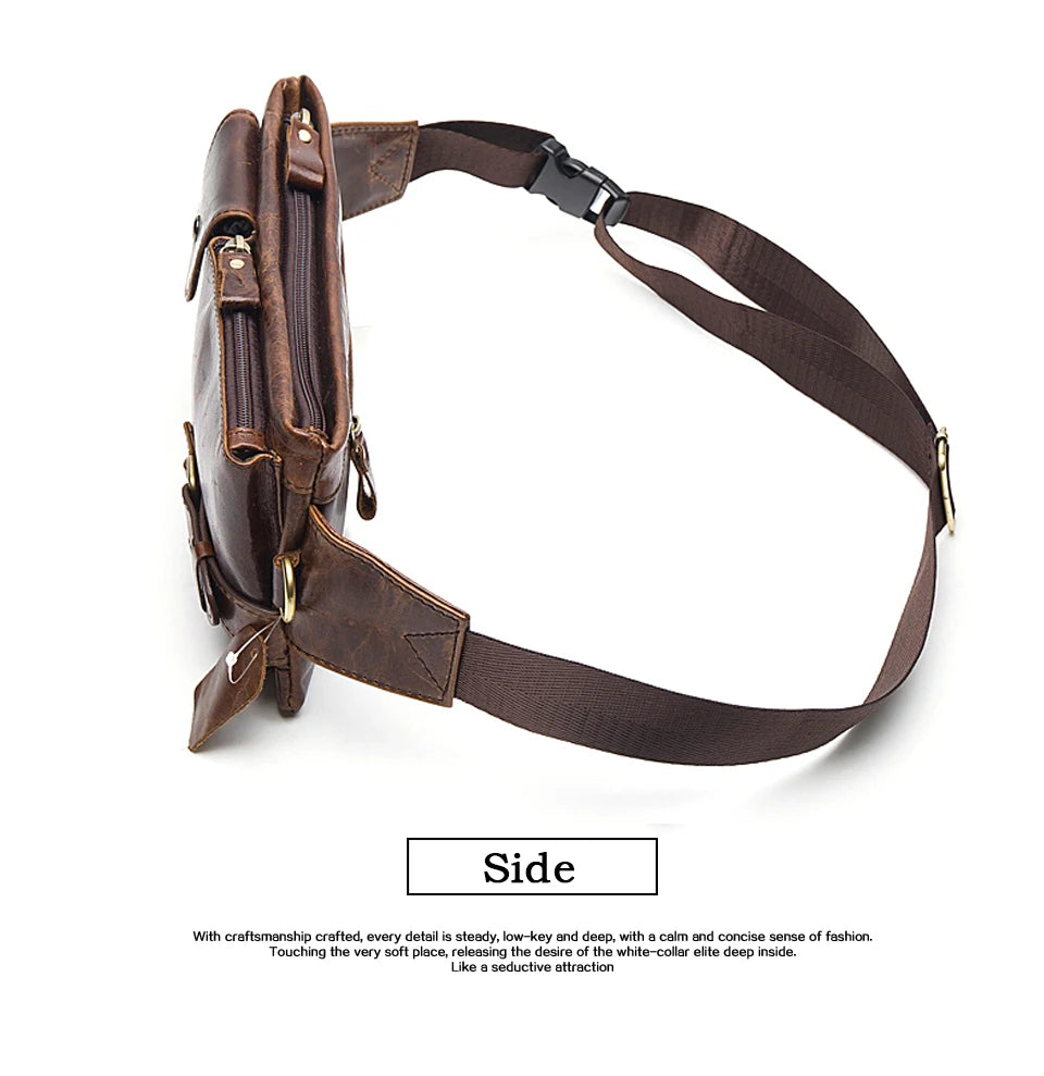 WESTAL-Bolsa de cintura de couro genuíno para homens, Fanny Pack, Belt Bag, Phone Bags, saco de cintura pequeno masculino