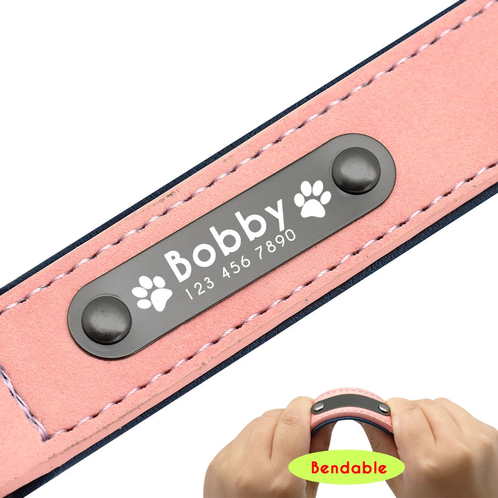 Personalized Leather Dog Collar, Padded Inner Pet Collar, ID for Small, Medium, or Large Dogs, Pitbull Bulldog