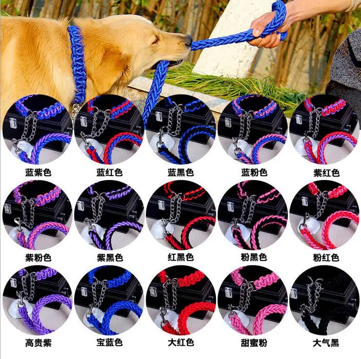 Corda de fio duplo grande trelas para cães metal p corrente fivela cor nacional pet tração corda colar conjunto para cães grandes 1.2m comprimento