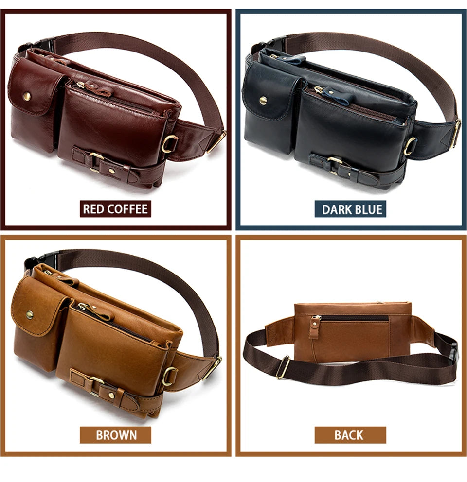 WESTAL-Bolsa de cintura de couro genuíno para homens, Fanny Pack, Belt Bag, Phone Bags, saco de cintura pequeno masculino