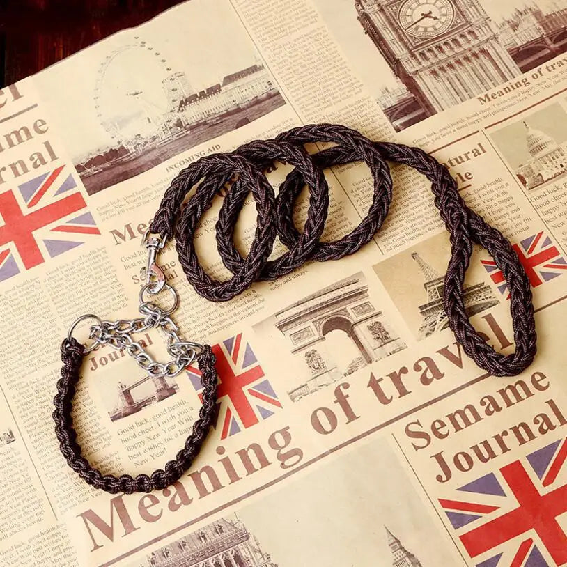 Corda de fio duplo grande trelas para cães metal p corrente fivela cor nacional pet tração corda colar conjunto para cães grandes 1.2m comprimento