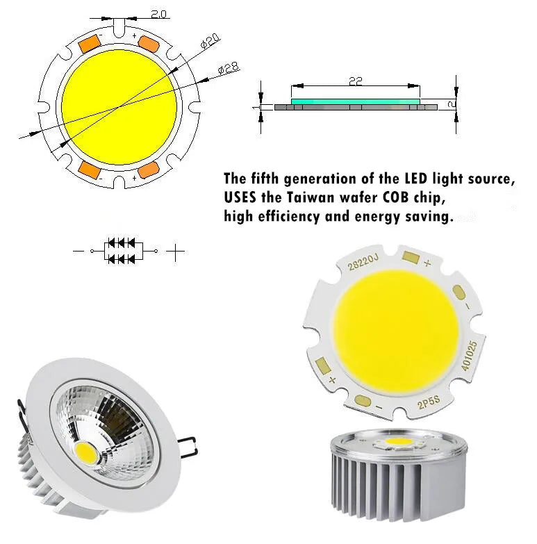 Luminária LED Embutida Super Brilhante, Spot LED Regulável COB 3W 5W 7W 12W, Luz Spot LED, Luminária de Teto para Decoração, AC/DC 12V