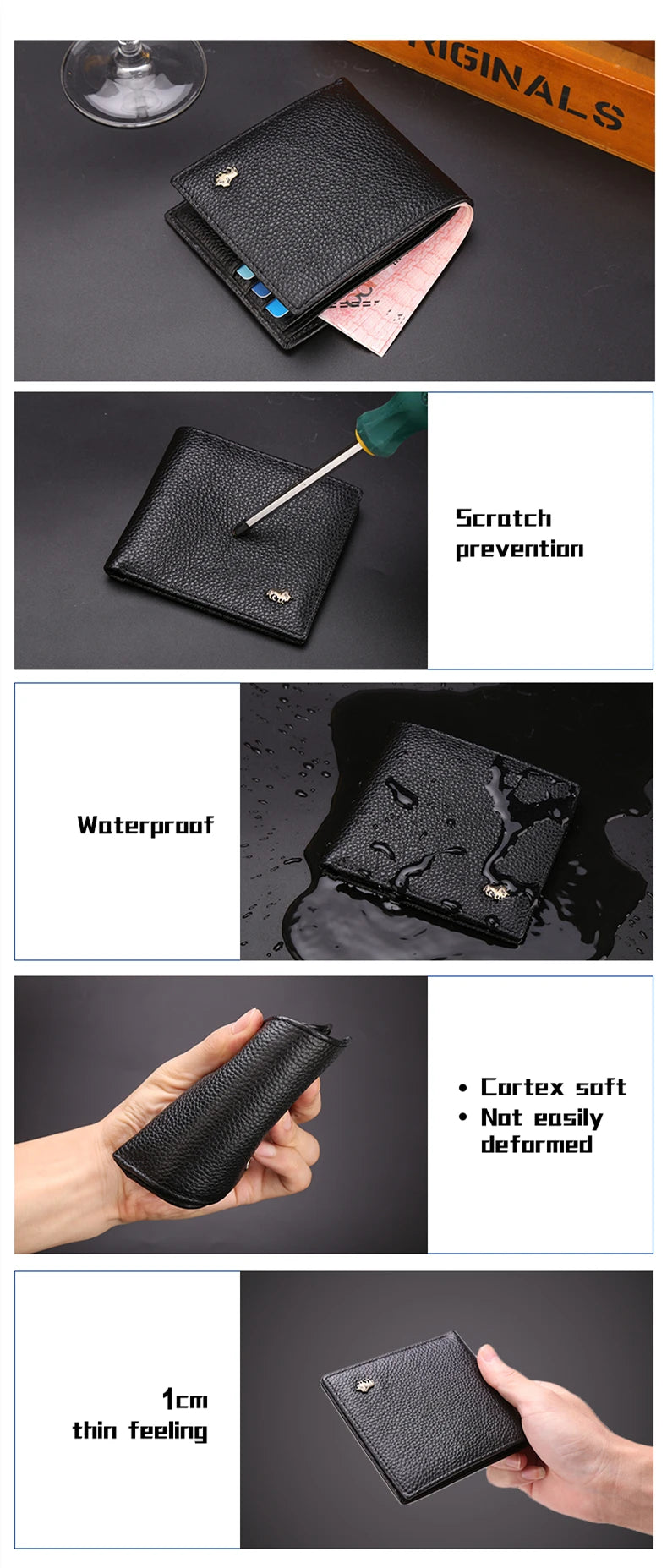 Bison denim homens carteiras de couro genuíno marca de luxo rfid bifold carteira zipper bolsa de moedas titular do cartão de visita carteira n4470