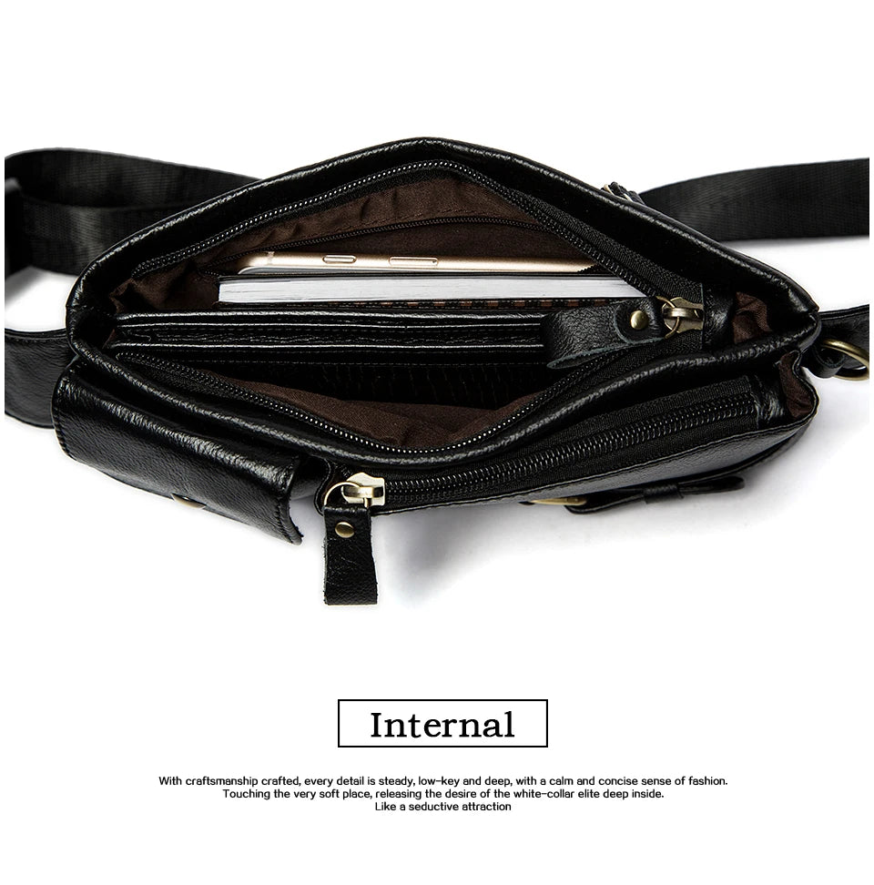 WESTAL-Bolsa de cintura de couro genuíno para homens, Fanny Pack, Belt Bag, Phone Bags, saco de cintura pequeno masculino