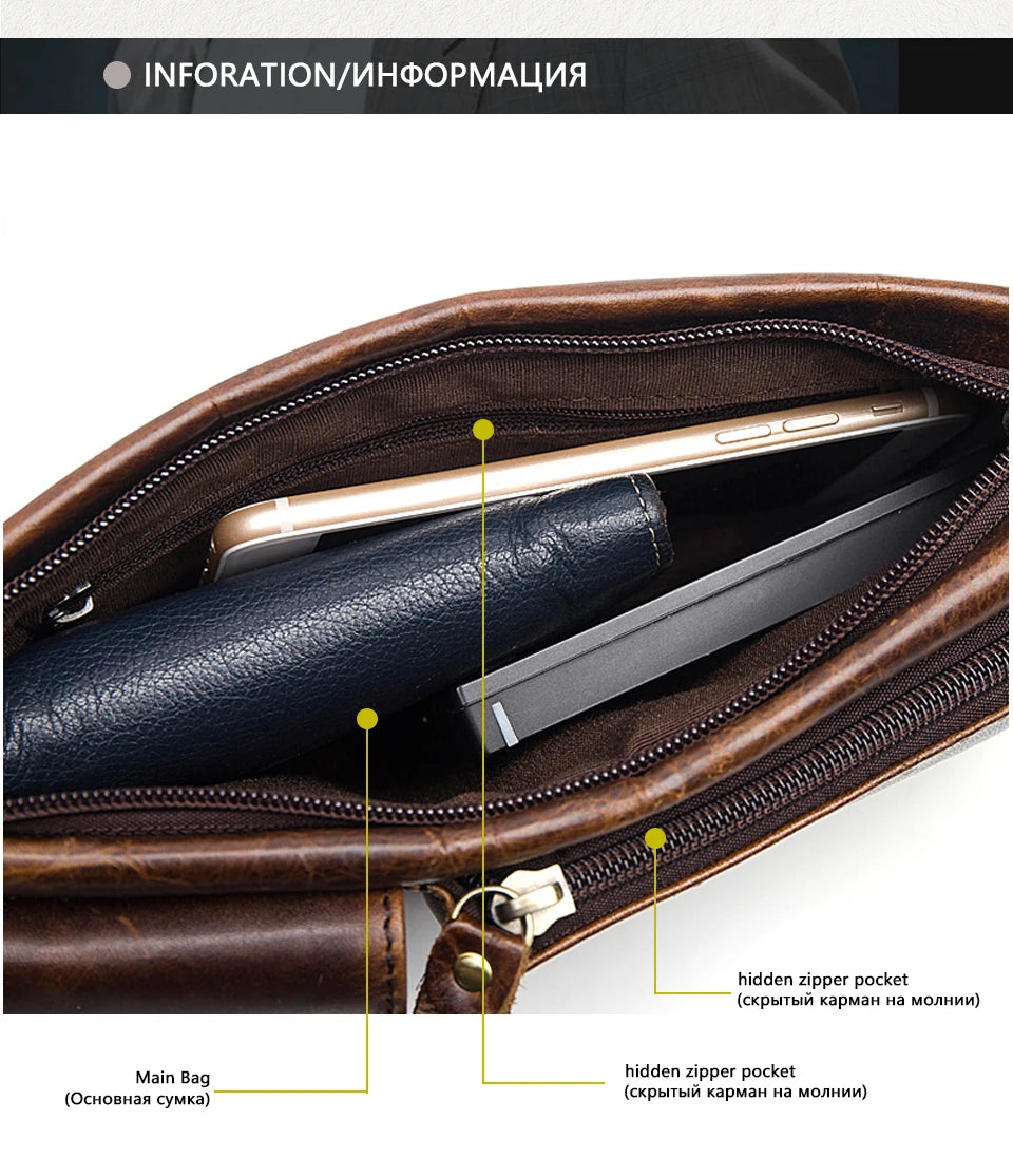 WESTAL-Bolsa de cintura de couro genuíno para homens, Fanny Pack, Belt Bag, Phone Bags, saco de cintura pequeno masculino