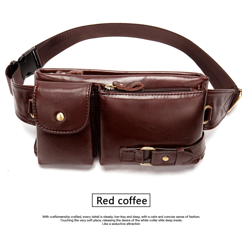 WESTAL-Bolsa de cintura de couro genuíno para homens, Fanny Pack, Belt Bag, Phone Bags, saco de cintura pequeno masculino