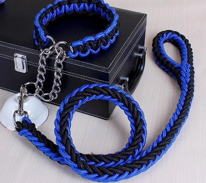 Corda de fio duplo grande trelas para cães metal p corrente fivela cor nacional pet tração corda colar conjunto para cães grandes 1.2m comprimento