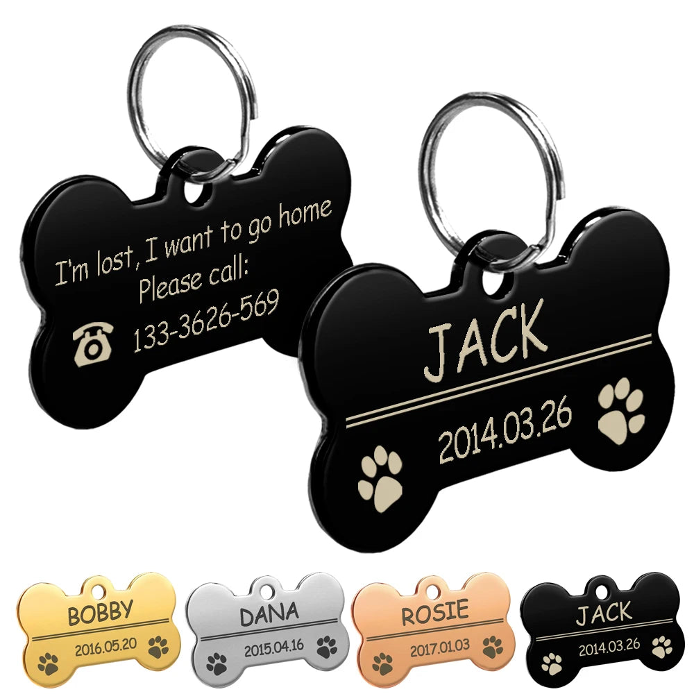 Etiquetas personalizadas para cães, gato, filhote de cachorro, identificação de animal de estimação, pingente de etiqueta, acessórios para animais de estimação, osso/pata, glitter