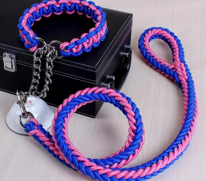 Corda de fio duplo grande trelas para cães metal p corrente fivela cor nacional pet tração corda colar conjunto para cães grandes 1.2m comprimento