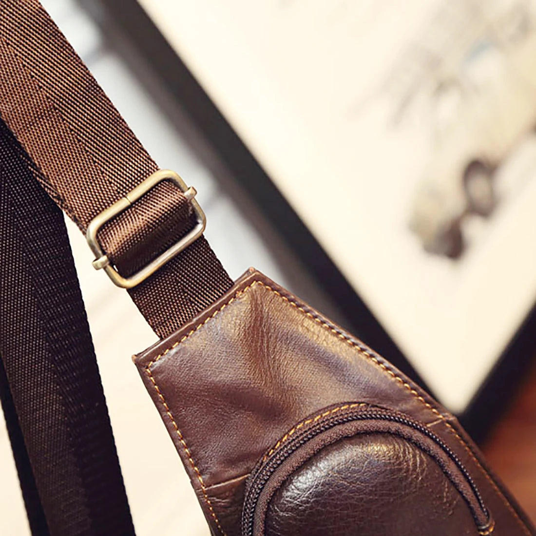 Bolsa de ombro masculina de couro bovino genuíno, bolsa de ombro com suporte para os seios, casual e de viagem