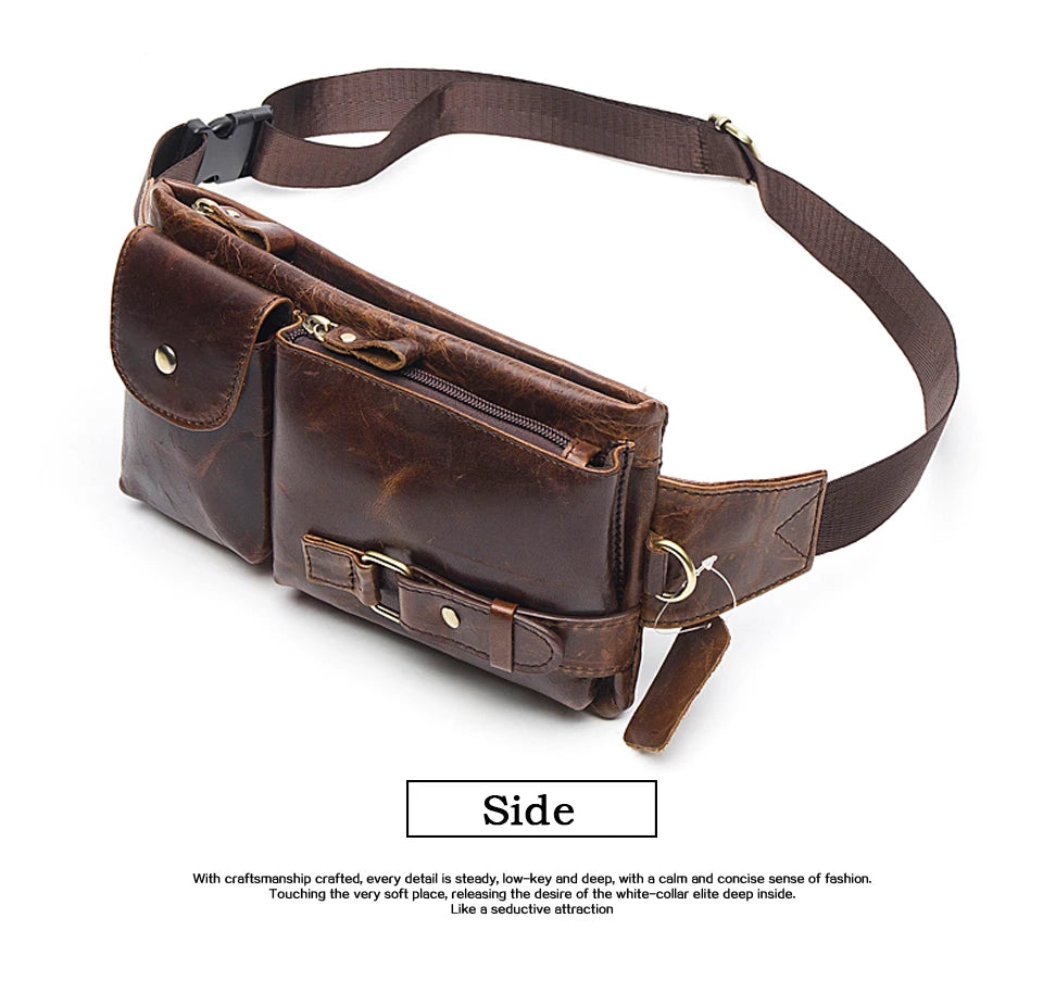 WESTAL-Bolsa de cintura de couro genuíno para homens, Fanny Pack, Belt Bag, Phone Bags, saco de cintura pequeno masculino