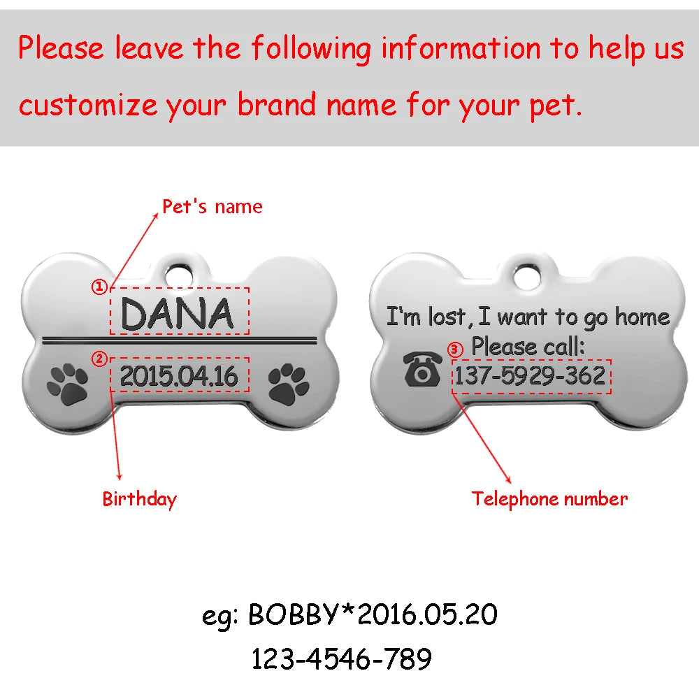 Etiquetas personalizadas para cães, gato, filhote de cachorro, identificação de animal de estimação, pingente de etiqueta, acessórios para animais de estimação, osso/pata, glitter
