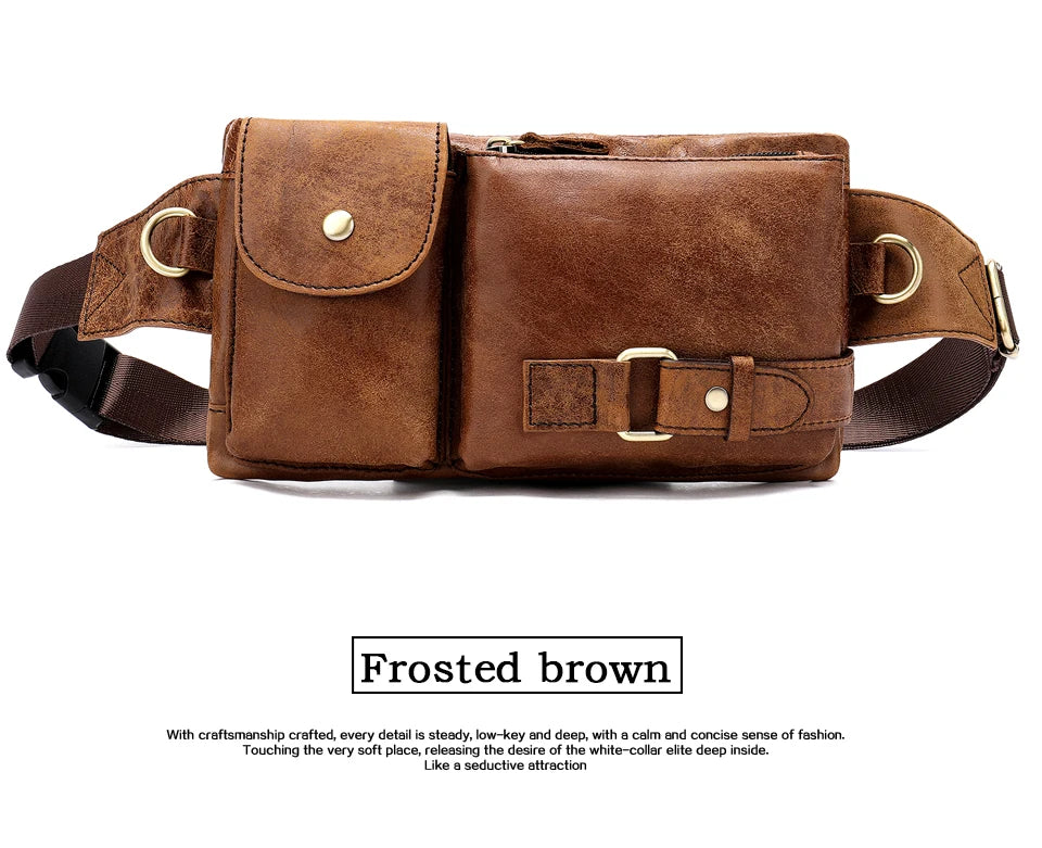 WESTAL-Bolsa de cintura de couro genuíno para homens, Fanny Pack, Belt Bag, Phone Bags, saco de cintura pequeno masculino