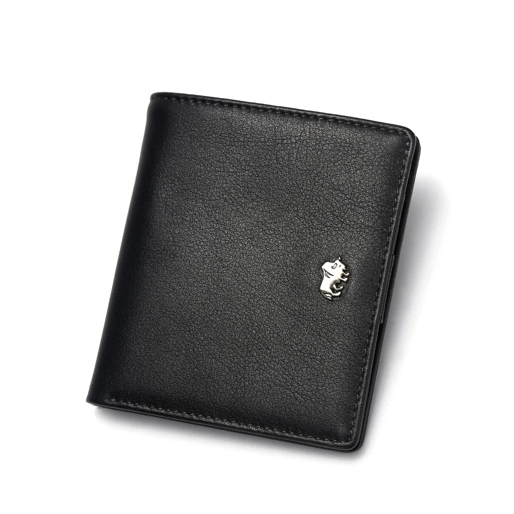 BISON DENIM-Carteira de couro genuíno masculina, mini carteira de bloqueio RFID, titular do cartão masculino, porta-moedas pequena com zíper, W9317, moda