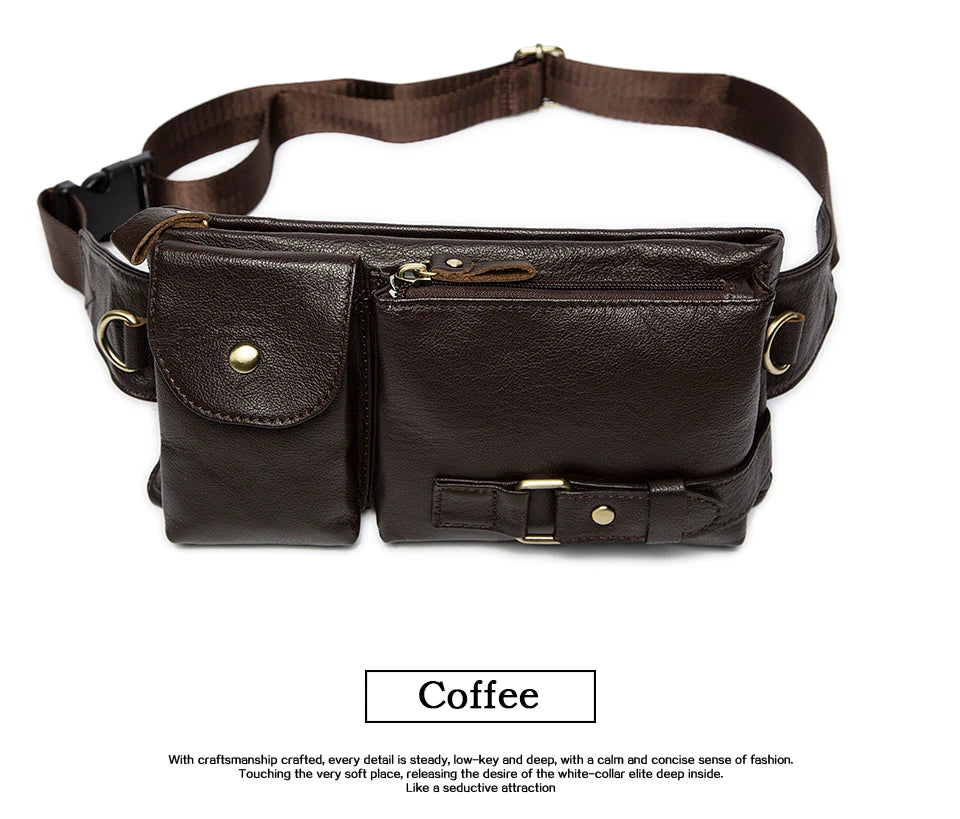 WESTAL-Bolsa de cintura de couro genuíno para homens, Fanny Pack, Belt Bag, Phone Bags, saco de cintura pequeno masculino