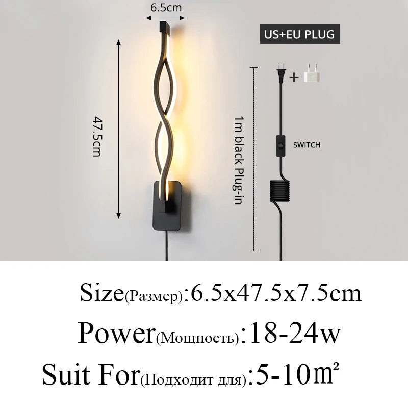 Modern Minimalist Wall Lamps for Living Room, Bedroom, Bedside, Luster, Indoor, LED, Black, White, Corridor, Lighting Decor, AC90V-260V