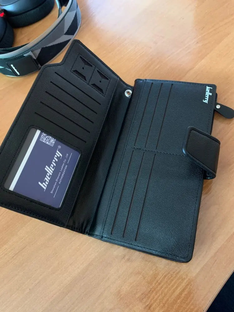 Baellery carteiras masculinas estilo longo titular do cartão de alta qualidade masculino bolsa com zíper grande capacidade marca carteira de couro do plutônio para homem