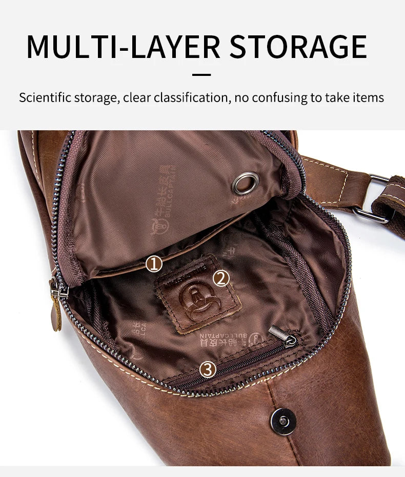 BULLCAPTAIN Sacos De Mensageiro De Couro Saco Casual Dos Homens Para Homens Saco De Peito Marca Designer Multi-Função Fone De Ouvido Jack Pacote De Peito