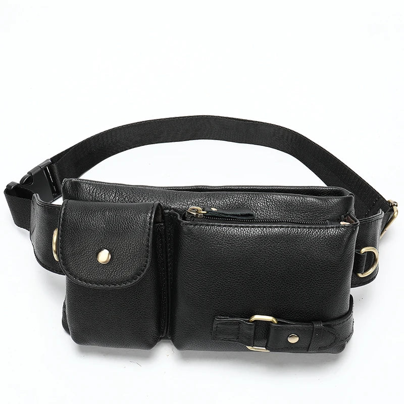 WESTAL-Bolsa de cintura de couro genuíno para homens, Fanny Pack, Belt Bag, Phone Bags, saco de cintura pequeno masculino