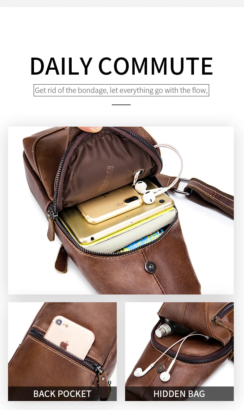BULLCAPTAIN Sacos De Mensageiro De Couro Saco Casual Dos Homens Para Homens Saco De Peito Marca Designer Multi-Função Fone De Ouvido Jack Pacote De Peito
