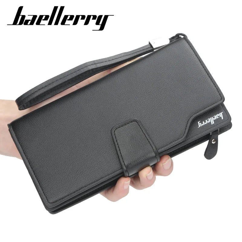 Baellery carteiras masculinas estilo longo titular do cartão de alta qualidade masculino bolsa com zíper grande capacidade marca carteira de couro do plutônio para homem