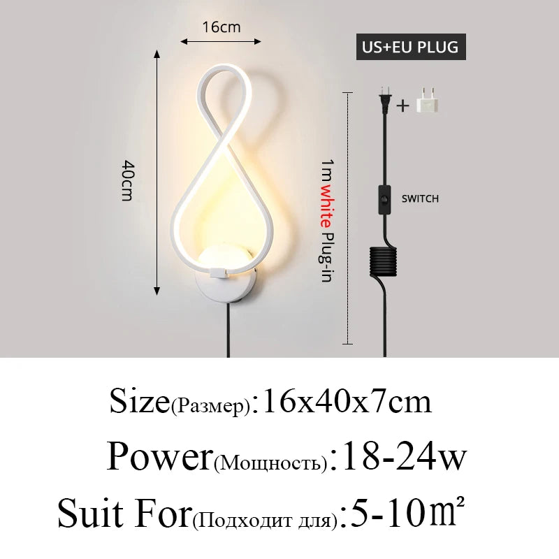 Modern Minimalist Wall Lamps for Living Room, Bedroom, Bedside, Luster, Indoor, LED, Black, White, Corridor, Lighting Decor, AC90V-260V