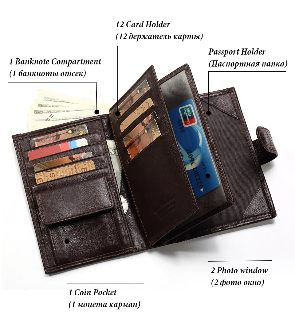 Kavis carteira de couro genuíno dos homens titular do passaporte moeda bolsa walet mágico portfólio homem portomonee mini vallet capa de passaporte