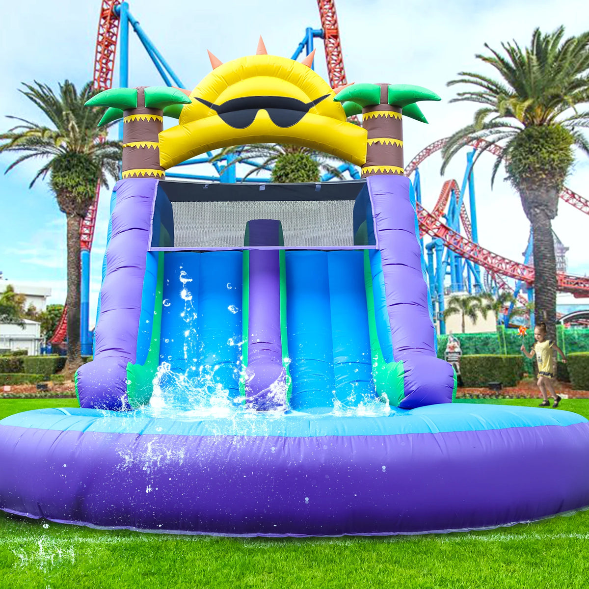 Commercial PVC Double Lane Inflatable Water Slide Adult Kids Outdoor Backyard Rental Inflatable Slide with Pool and Climb,Blower