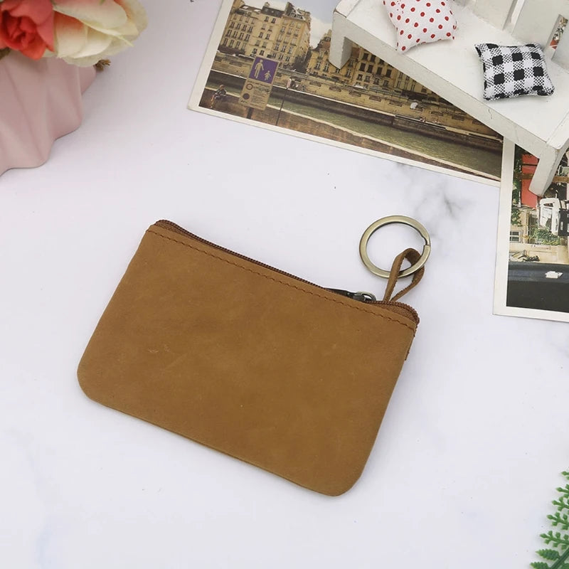 Thinkthendo bolsa de moedas feminina slim, de couro de vaca, bolsa de moedas com zíper nas extremidades porta-chaves