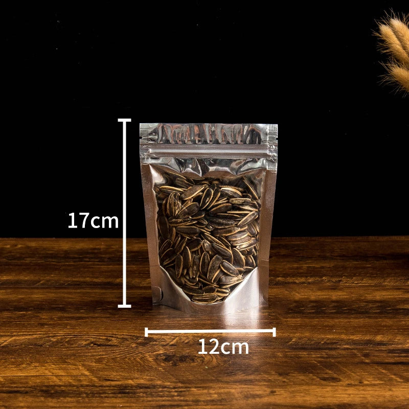 50 pçs embalagem de alimentos folha de alumínio levante-se saco de armazenamento em casa chá grãos de café suprimentos sacos ziplock com janela resealable