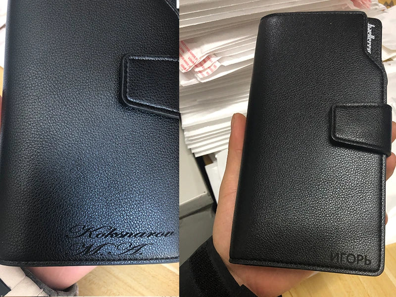 Baellery carteiras masculinas estilo longo titular do cartão de alta qualidade masculino bolsa com zíper grande capacidade marca carteira de couro do plutônio para homem