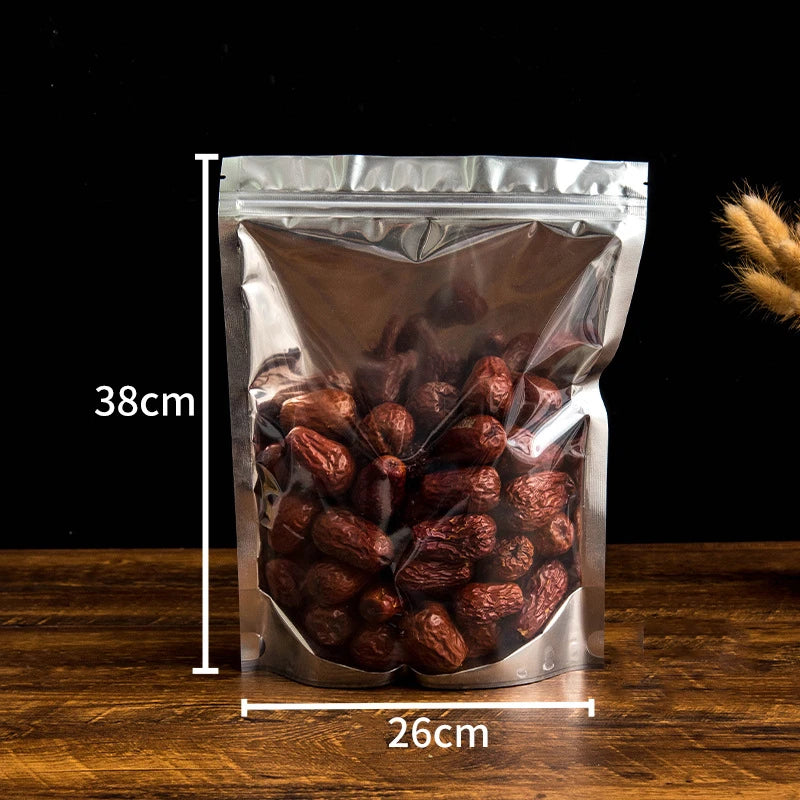 50 pçs embalagem de alimentos folha de alumínio levante-se saco de armazenamento em casa chá grãos de café suprimentos sacos ziplock com janela resealable