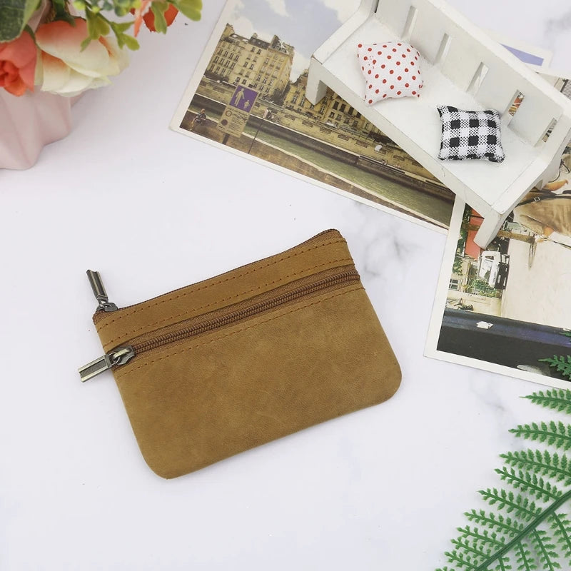 Thinkthendo bolsa de moedas feminina slim, de couro de vaca, bolsa de moedas com zíper nas extremidades porta-chaves