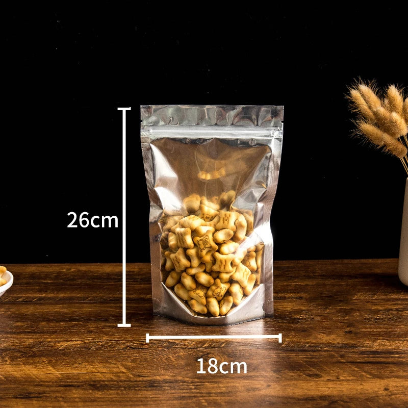 50 pçs embalagem de alimentos folha de alumínio levante-se saco de armazenamento em casa chá grãos de café suprimentos sacos ziplock com janela resealable