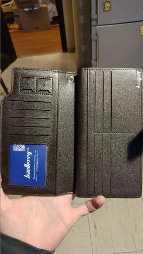 Baellery carteiras masculinas estilo longo titular do cartão de alta qualidade masculino bolsa com zíper grande capacidade marca carteira de couro do plutônio para homem