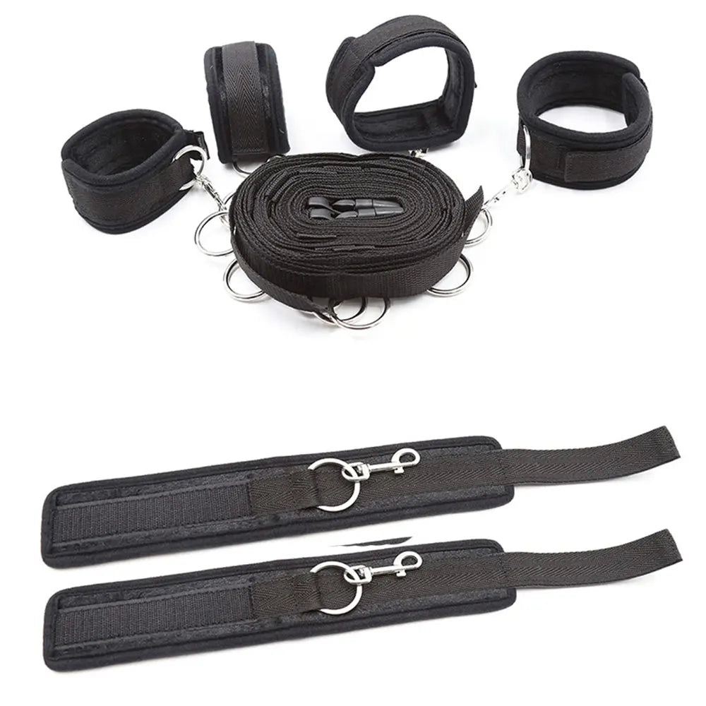 Conjunto de restrição para bondage BDSM para mulheres, algemas e punhos no tornozelo, escravo na cama, perna aberta, brinquedos sexuais para casais, eróticos, sem vibrador