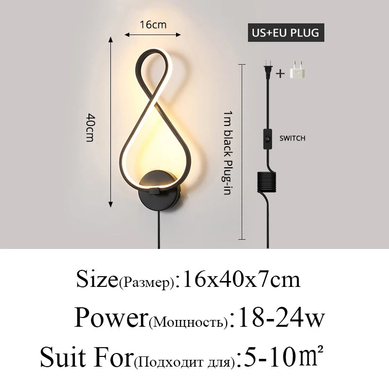 Modern Minimalist Wall Lamps for Living Room, Bedroom, Bedside, Luster, Indoor, LED, Black, White, Corridor, Lighting Decor, AC90V-260V