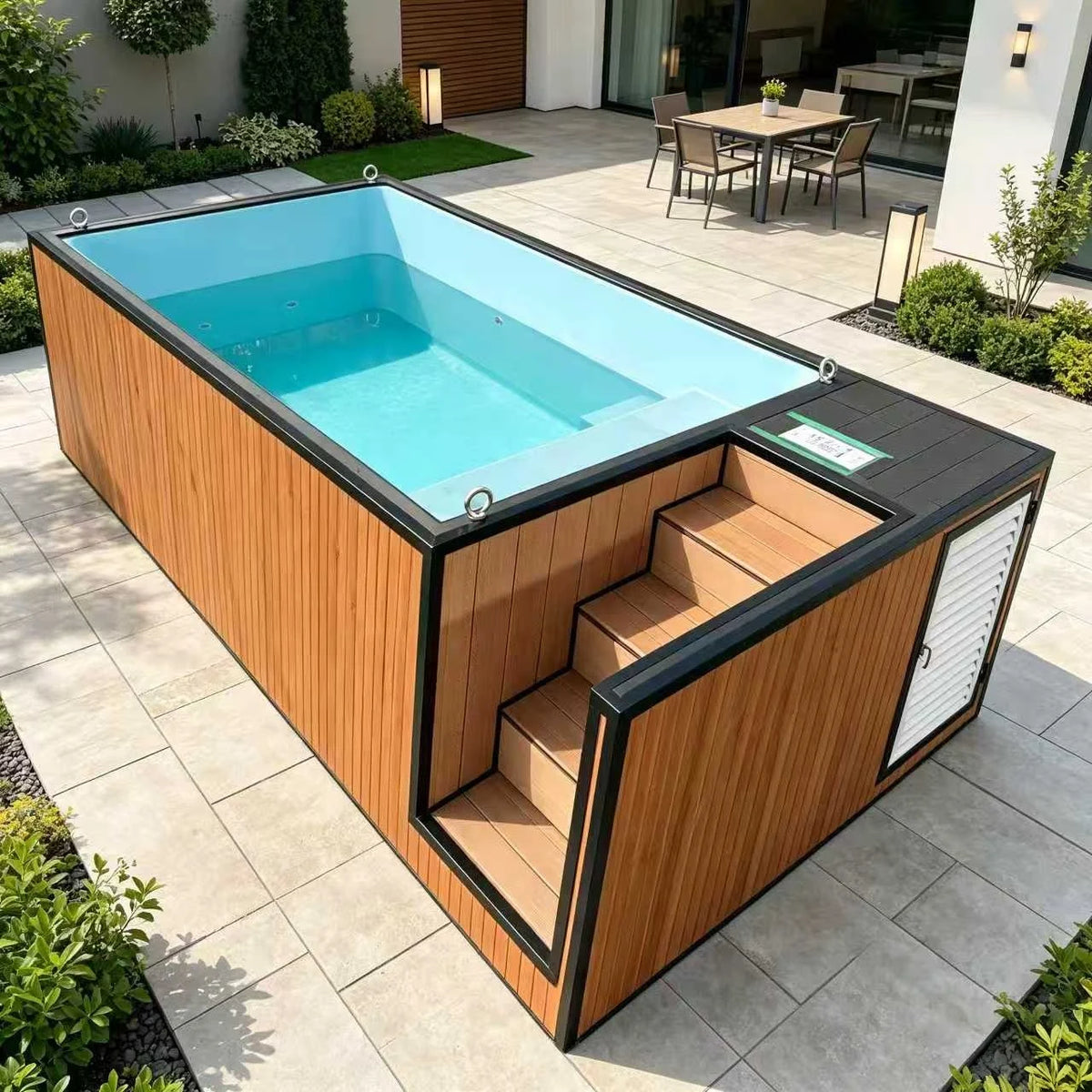 Rectangular Fiberglass Ground Swimming Pool UV Resistant 5mm Thick Easy Install Family Outdoor Children Includes Filter Pump