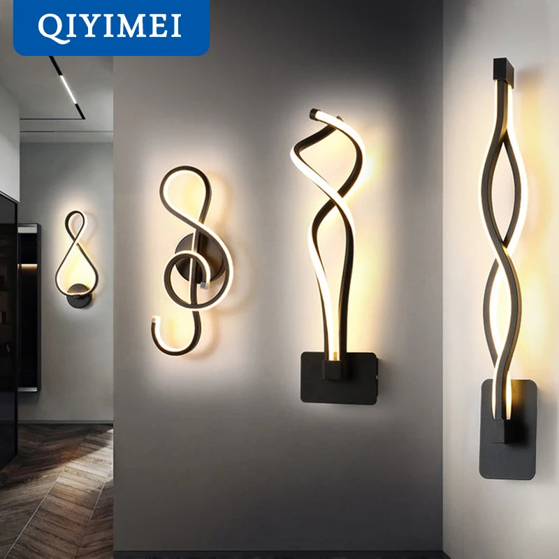 Modern Minimalist Wall Lamps for Living Room, Bedroom, Bedside, Luster, Indoor, LED, Black, White, Corridor, Lighting Decor, AC90V-260V