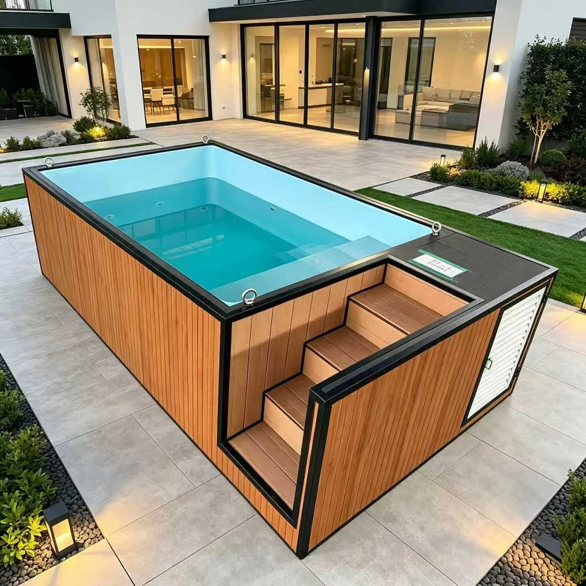 Rectangular Fiberglass Ground Swimming Pool UV Resistant 5mm Thick Easy Install Family Outdoor Children Includes Filter Pump