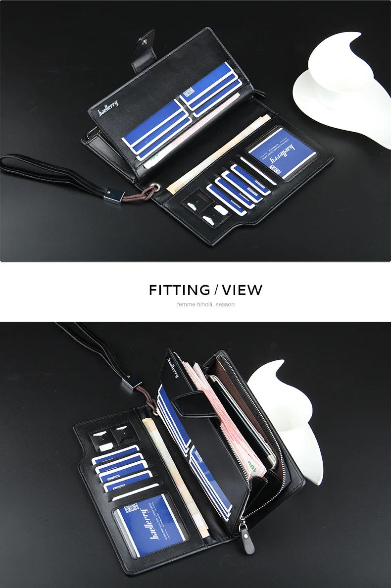 Baellery carteiras masculinas estilo longo titular do cartão de alta qualidade masculino bolsa com zíper grande capacidade marca carteira de couro do plutônio para homem
