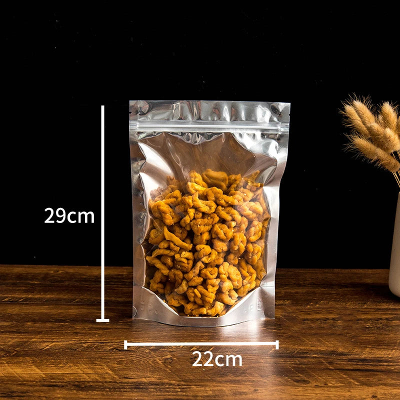 50 pçs embalagem de alimentos folha de alumínio levante-se saco de armazenamento em casa chá grãos de café suprimentos sacos ziplock com janela resealable