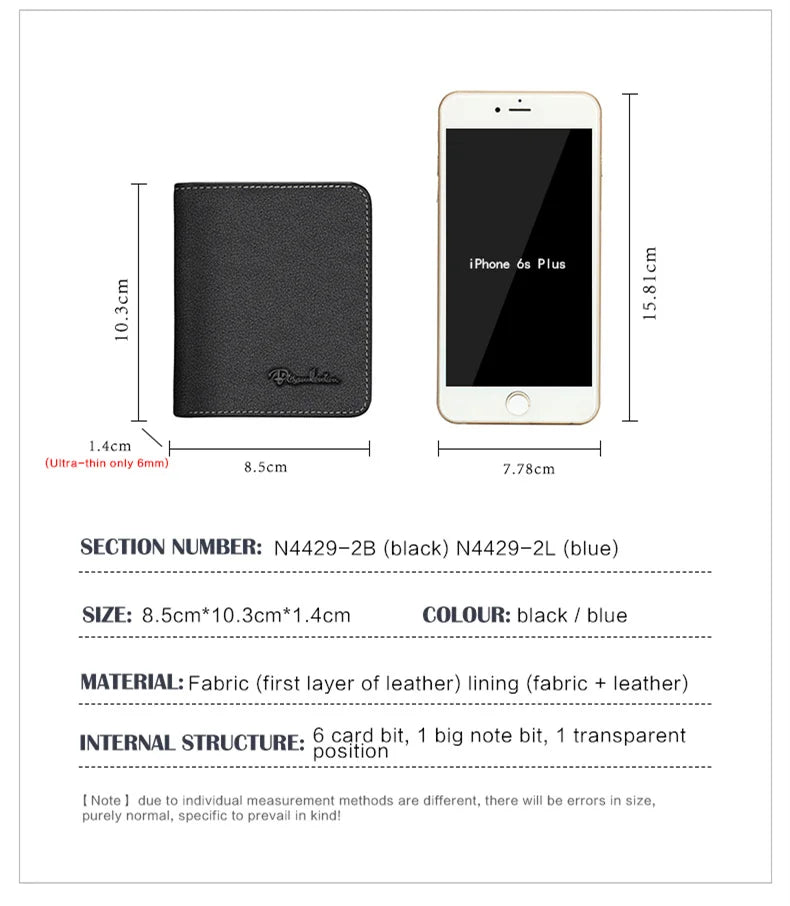 Bison denim carteiras masculinas preto bolsa de couro genuíno para homens titular do cartão de visita carteira masculina mini n4429