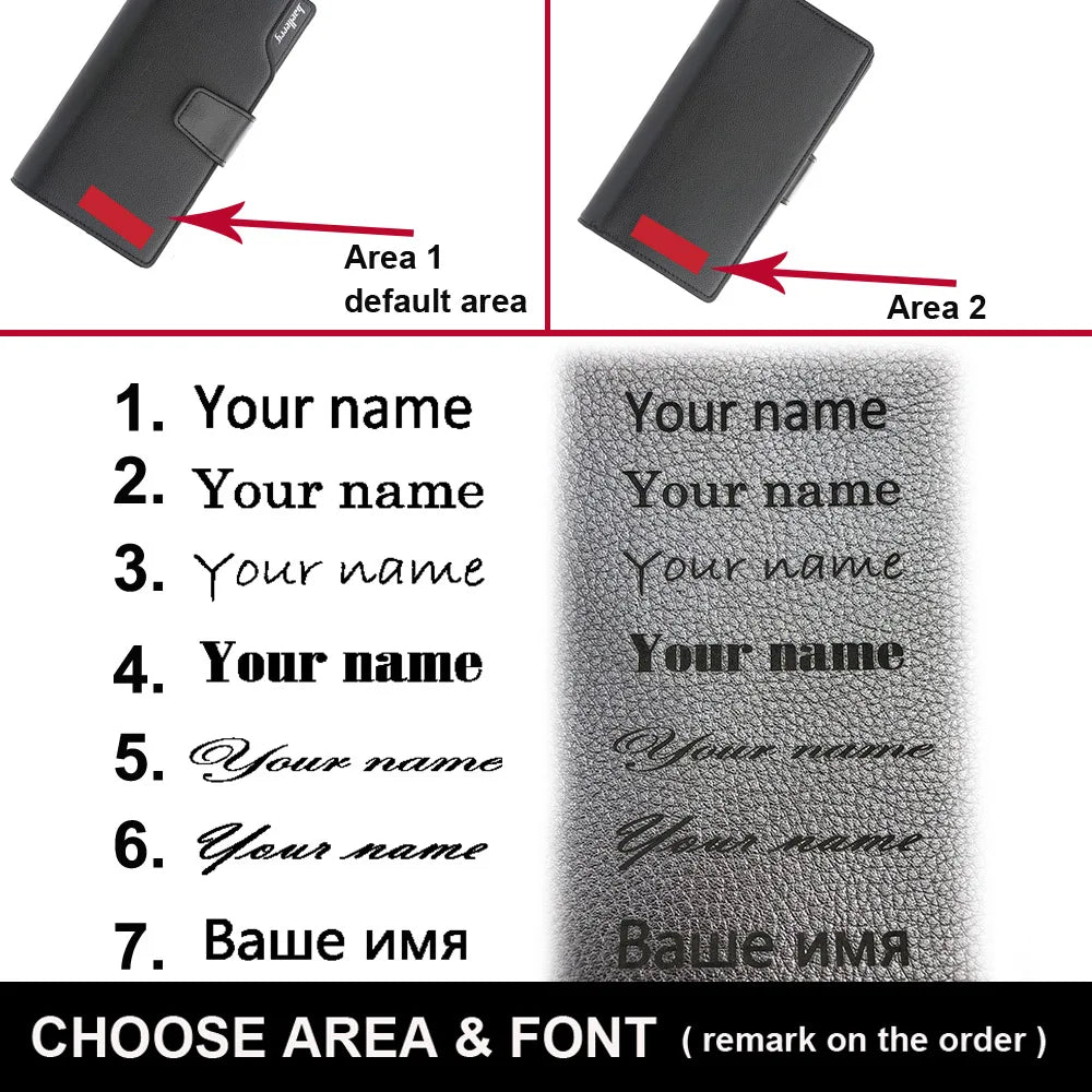 Baellery carteiras masculinas estilo longo titular do cartão de alta qualidade masculino bolsa com zíper grande capacidade marca carteira de couro do plutônio para homem