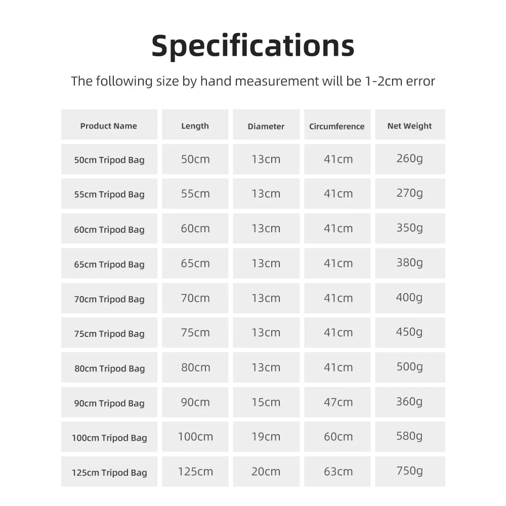 55/60/65/70/75/80/100/125cm acolchoado câmera monopé tripé saco de transporte caso/suporte de luz saco de transporte/guarda-chuva softbox saco de transporte