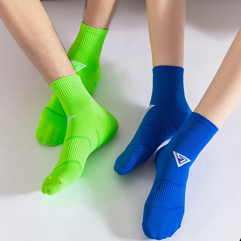 5 pares de meias curtas esportivas masculinas, meias de nylon de cores brilhantes, macias, de secagem rápida, antiderrapantes, para fitness, ciclismo ao ar livre, corrida, viagem