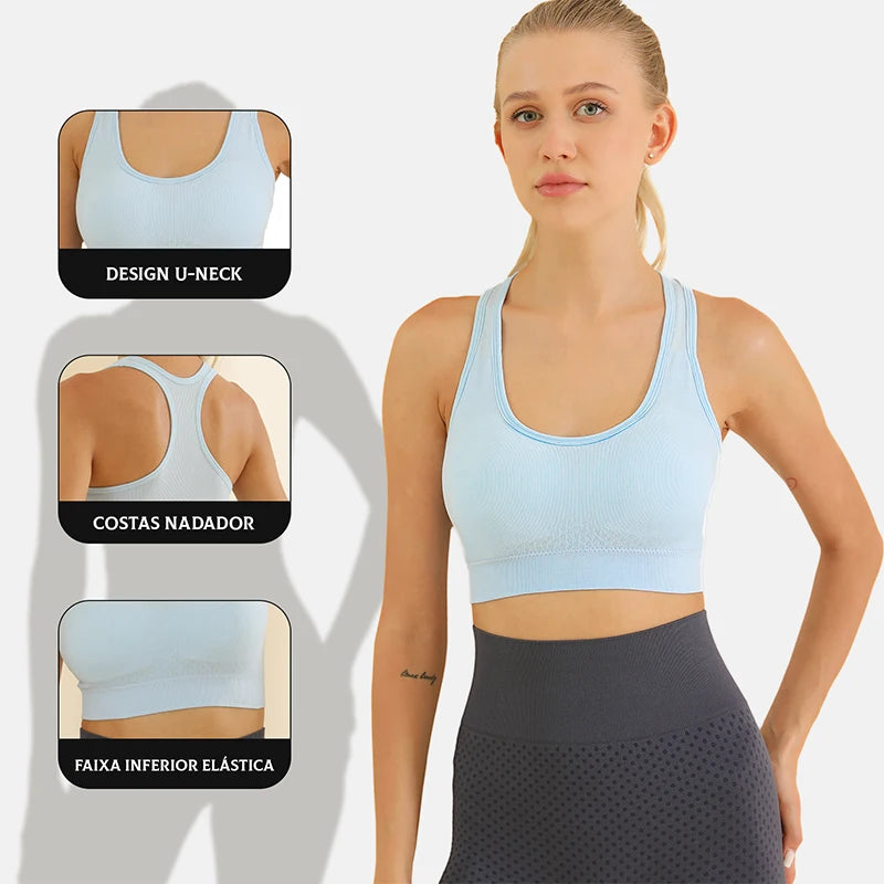 Sutiã esportivo sem costura, Top push up respirável à prova de choque feminino curto，Lingerie feminina，Poliéster，Respirável