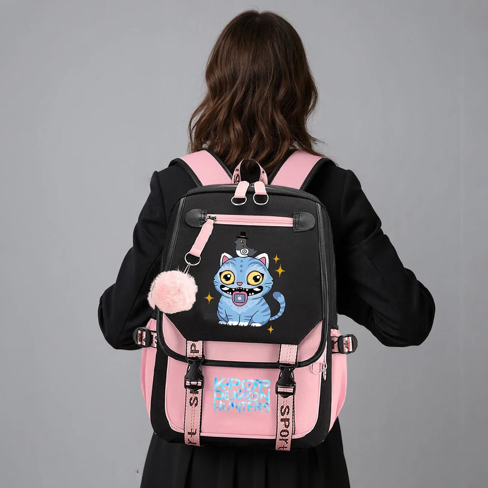 Mochila escolar para estudantes kpop demon hunters, mochila diária 2025 com estampa de filme quente para meninas, bolsa escolar esportiva ao ar livre