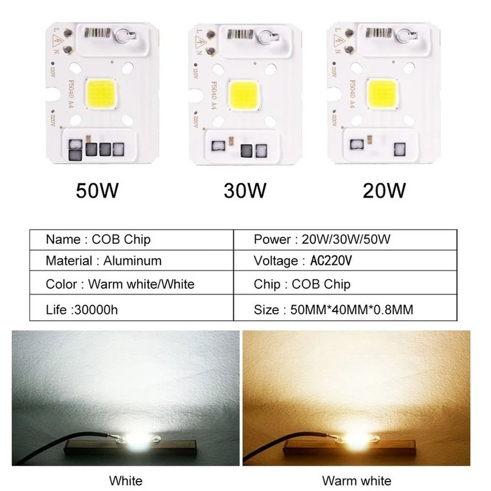1/peças chip cob 10w 20w 30w 50w 220v led smart ic sem necessidade de driver 3w 5w 7w 9w lâmpada led para holofote de luz de inundação iluminação diy